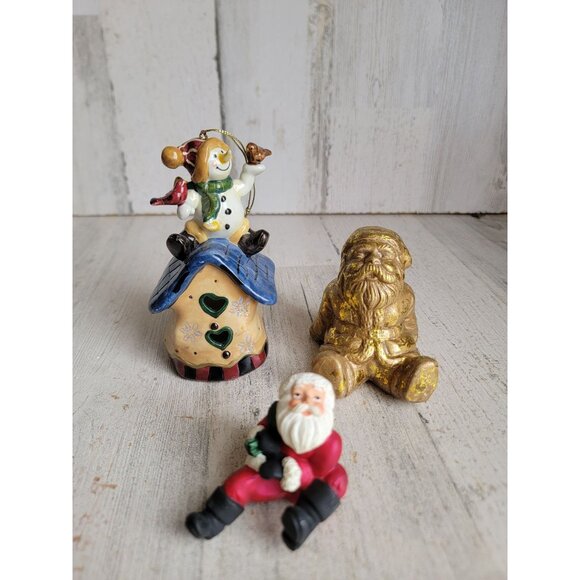 Santa claus golden figure Snowman bird house ornament Xmas set - Picture 2 of 7